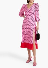 Olivia Rubin - Wrap-effect polka-dot crepe de chine midi dress - Pink - UK 8