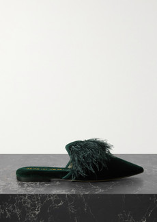 Olivia von Halle Contessa Feather-trimmed Velvet Slippers