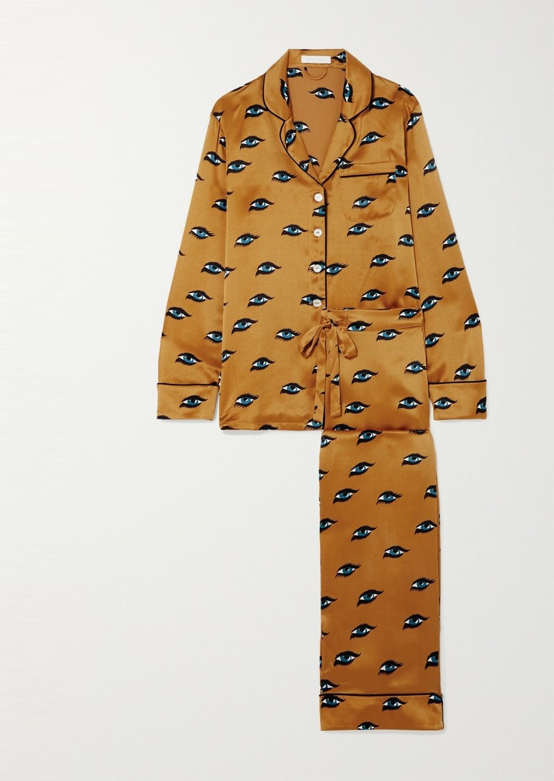 Lila Printed Silk-satin Pajama Set