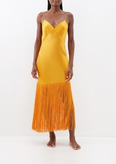 Olivia Von Halle - Zoya Fringe-hem Silk-satin Dress - Womens - Orange