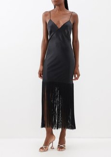 Olivia Von Halle - Zoya Fringed Silk Slip Dress - Womens - Black