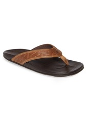OluKai Hikianalia Flip Flop in Tan/Dark Java Leather at Nordstrom
