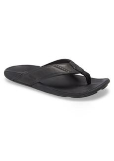 OluKai 'Nui' Leather Flip Flop in Black/Lava Rock Leather at Nordstrom