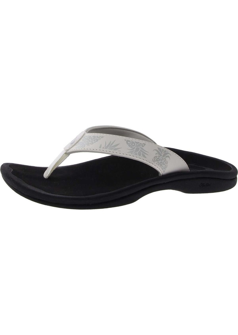 OluKai Ohana Womens Faux Leather Metallic Flip-Flops