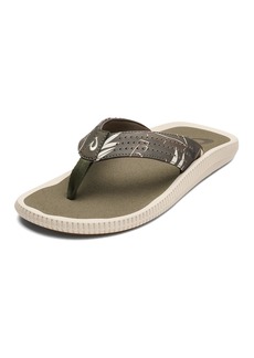 OLUKAI Ulele Men's Beach Sandals Quick-Dry Flip-Flop Slides Water Resistant Suede Lining & Wet Grip Soles Soft Comfort Fit & Arch Support Hunter / Aloha