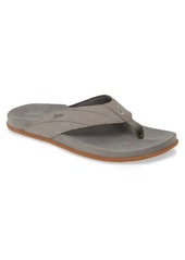 OluKai Pikoi Flip Flop in Charcoal Leather at Nordstrom