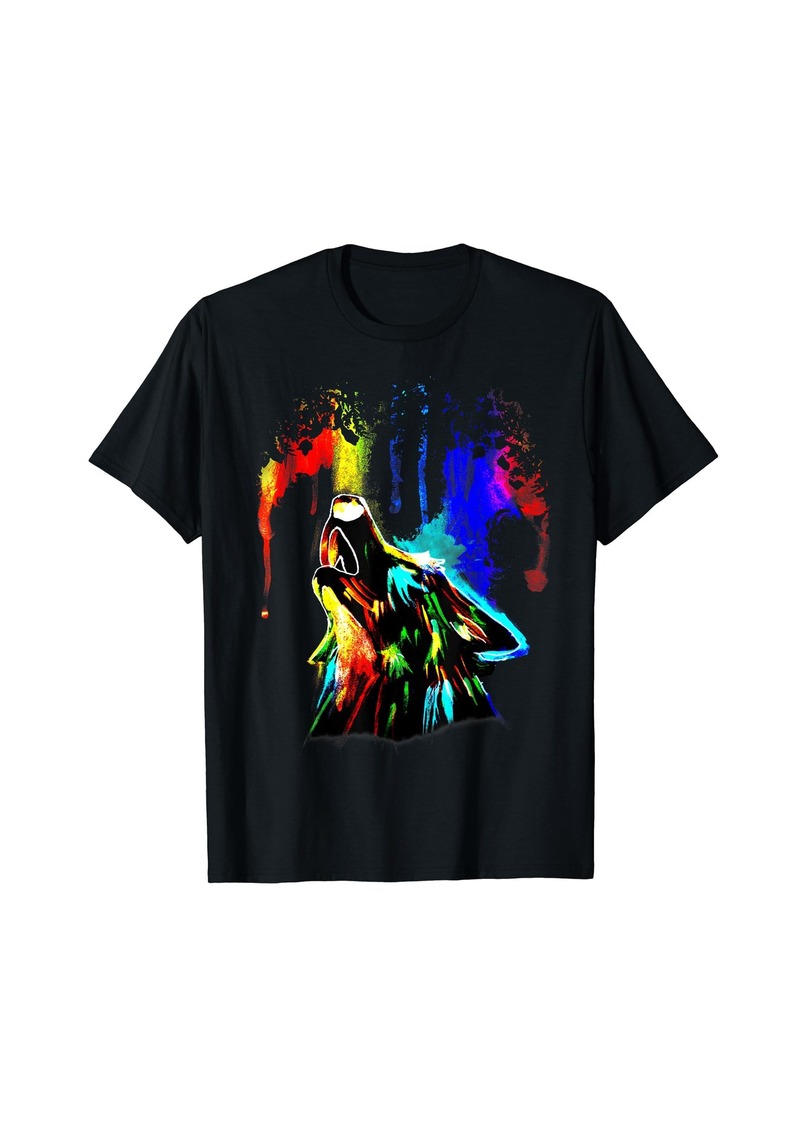 Omega Rainbow Color Neon Light Sky Howling Wolf Drawing Cute Shirt