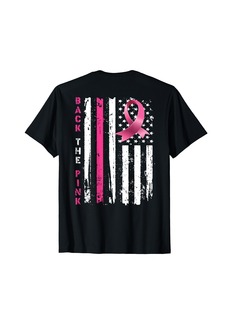Back the Pink Ribbon Breast Cancer USA American Flag Family T-Shirt