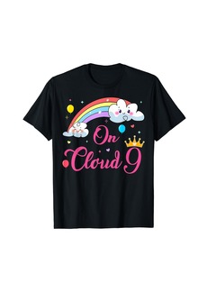 9 Year Old Birthday Decorations Rainbow On Cloud Nine 9th T-Shirt