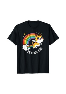 9th Birthday Funny Cat Rainbow On Cloud Nine T-Shirt