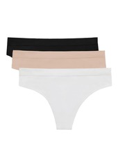 On Gossamer Women's Cabana Cotton Seamless Thong Underwear 3-Pack G2283P3 - BlkWhtChp