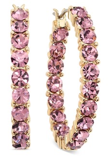 "On 34th Crystal Station Medium Hoop Earrings, 1.1"", Created for Macy's - Pink"
