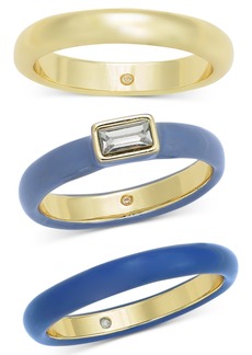 On 34th Gold-Tone 3-Pc. Set Crystal & Color Stack Rings, Created for Macy's - Blue