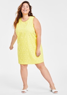 On 34th Trendy Plus Size Eyelet Sleeveless Dress, Created for Macy's - Lemon Lime