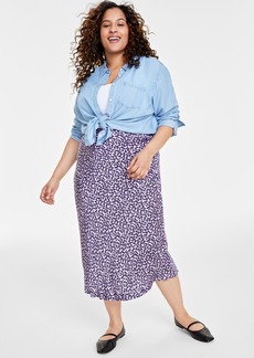 On 34th Plus Size Floral Midi Slip Skirt, Created for Macy's - Calla Lilac Combo