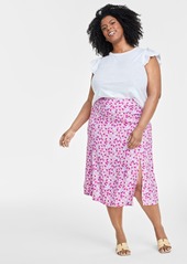 On 34th Trendy Plus Size Floral-Print Slip Midi Skirt, Created for Macy's - Calla Lila