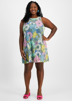 On 34th Plus Size Floral Sequin Sleeveless Tank Dress, Created for Macy's - Regatta Cmb