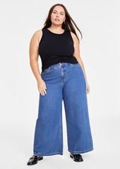 On 34th Plus Size High-Rise Wide-Leg Jeans, Created for Macy's - Light Wash