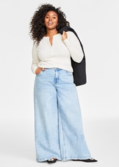 On 34th Plus Size High-Rise Wide-Leg Jeans, Created for Macy's - Dark Wash