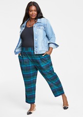 On 34th Plus Size Plaid Brushed Relaxed Ankle Pants, Created for Macy's - Blue Green Combo