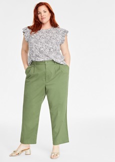 On 34th Trendy Plus Size Pleated Chino Straight-Leg Ankle Pants, Created for Macy's - Olivine