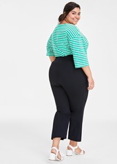 On 34th Trendy Plus Size Ponte Kick-Flare Ankle Pants, Regular and Short Length, Created for Macy's - Deep Black