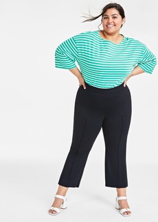 On 34th Trendy Plus Size Ponte Kick-Flare Ankle Pants, Regular and Short Length, Created for Macy's - Deep Black