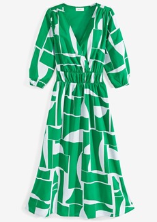 On 34th Trendy Plus Size Printed Blouson-Sleeve Cotton Midi Dress, Created for Macy's - Bright Pine Combo