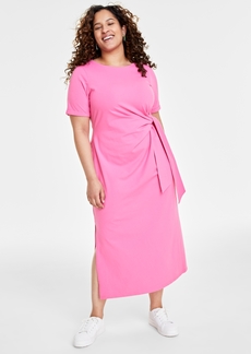 On 34th Trendy Plus Size Side-Tie Knit Midi Dress, Created for Macy's - Azalea Pink
