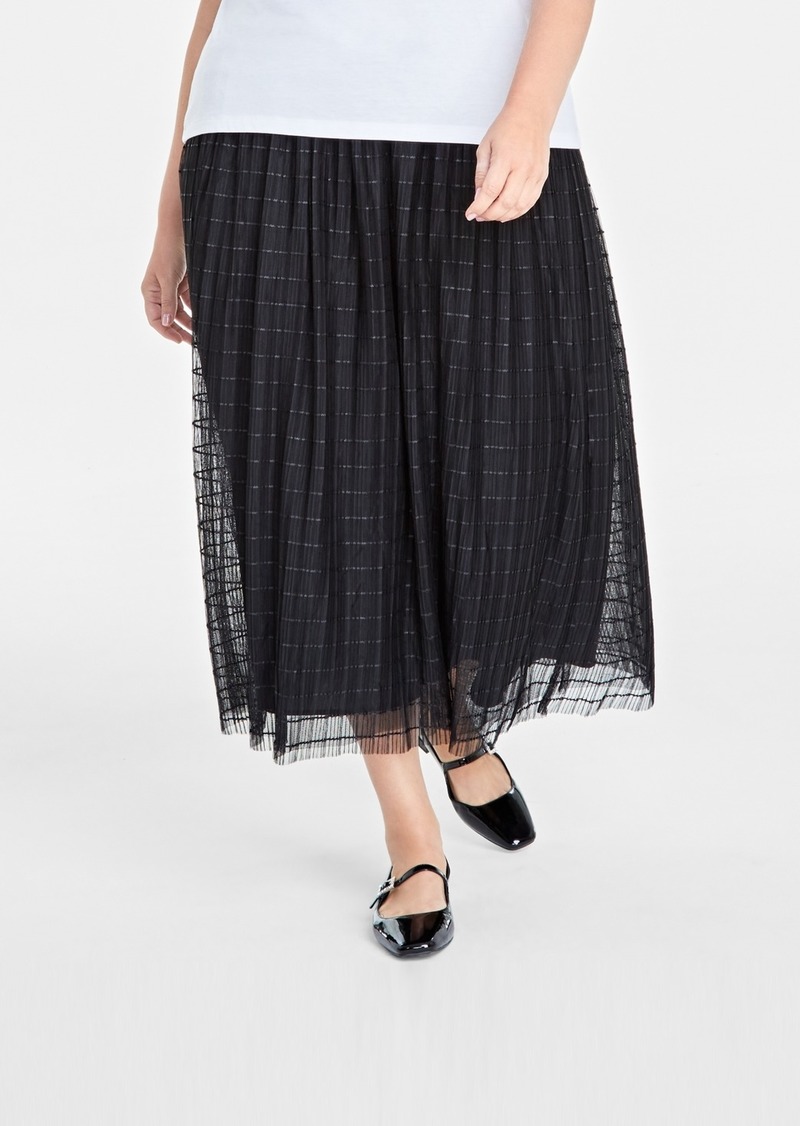 On 34th Plus Size Tulle A-Line Midi Skirt, Created for Macy's - Deep Black