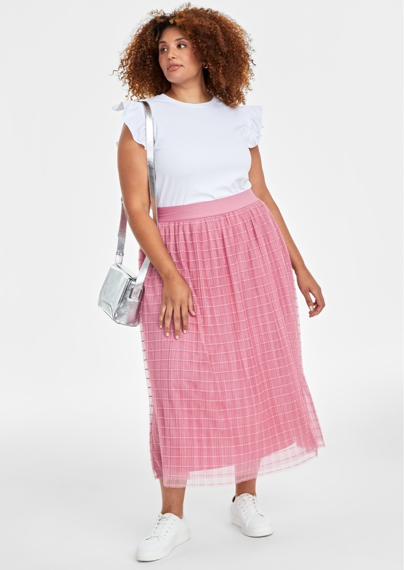 On 34th Plus Size Tulle A-Line Midi Skirt, Created for Macy's - Mauve Orchid