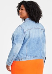 On 34th Trendy Plus Size Classic Denim Trucker Jacket, Created for Macy's - Light Wash