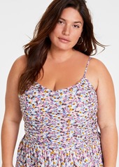 On 34th Trendy Plus Size Garden Print Corset Midi Dress, Created for Macy's - Pastel Rose Cmb