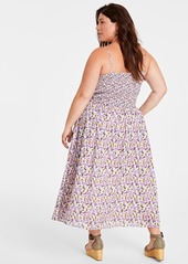 On 34th Trendy Plus Size Garden Print Corset Midi Dress, Created for Macy's - Pastel Rose Cmb