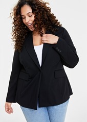 On 34th Trendy Plus Size Longline Ponte-Knit Blazer, Created for Macy's - Deep Black