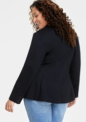 On 34th Trendy Plus Size Longline Ponte-Knit Blazer, Created for Macy's - Deep Black