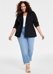 On 34th Trendy Plus Size Longline Ponte-Knit Blazer, Created for Macy's - Deep Black