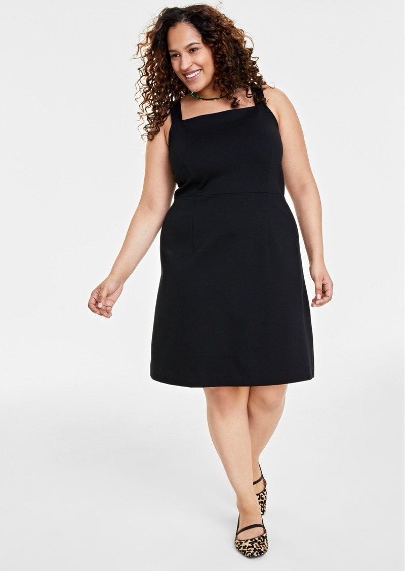 On 34th Trendy Plus Size Ponte-Knit Tank Dress, Created for Macy's - Deep Black