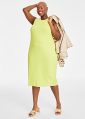 On 34th Trendy Plus Size Rib-Knit Midi Tank Dress, Created for Macy's - Lemon Lime