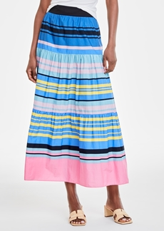 On 34th Trendy Plus Size Striped Tiered Maxi Skirt, Created for Macy's - Regatta Cmb