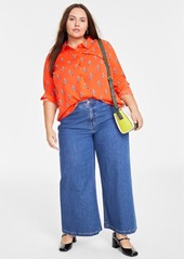 On 34th Plus Size High-Rise Wide-Leg Jeans, Created for Macy's - Dark Wash