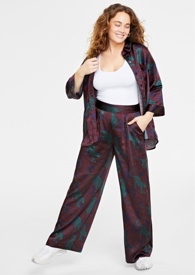 On 34th Women's Animal-Print Pull-On Wide-Leg Pants, Created for Macy's - Port Royale Combo