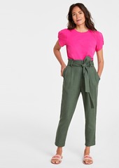 On 34th Women's Belted Paperbag Pants, Created for Macy's - Ecru