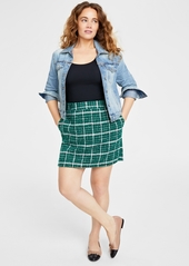 On 34th Women's Checked Tweed Mini Skirt, Created for Macy's - Verdant Green Combo