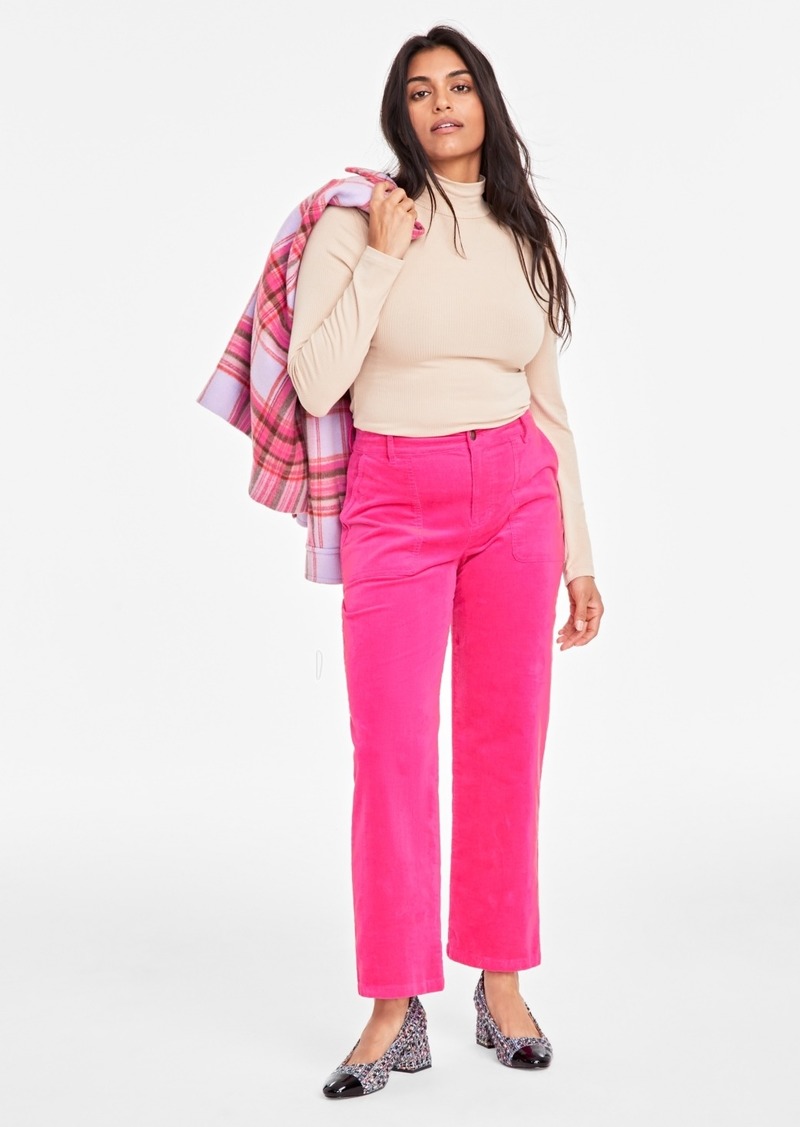 On 34th Women's Corduroy Utility-Pocket Ankle Pants, Created for Macy's - Fuchsia Pink