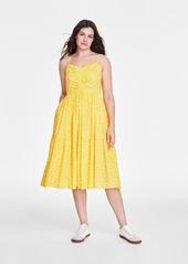 On 34th Women's Cotton Clip-Dot Sleeveless Midi Dress, Created for Macy's - Tuscan Gold