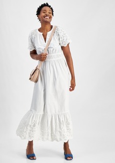On 34th Women's Cotton Embroidered Maxi Dress, Created for Macy's - Bright White