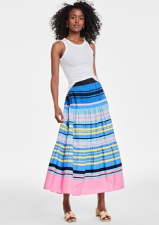 On 34th Women's Cotton Multi-Stripe Tiered Maxi Skirt, Created for Macy's - Regatta Combo