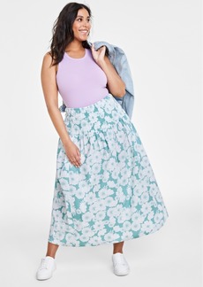 On 34th Women's Cotton Smocked Maxi Skirt, Created for Macy's - Sea Spray Combo
