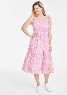 On 34th Women's Cotton Smocked Midi Dress, Created for Macy's - Azalea Pink Cmb